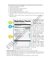 nutrition facts label esl worksheet