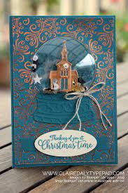 You will need the snowfall printed window and the whisper white card stock with a scallop edge punch on one side. Stampin Up Australia Claire Daly Independent Demonstrator Melbourne Heart Of Christmas Week 7 Spreading The Joy Of Being Creative For A Handmade Christmas