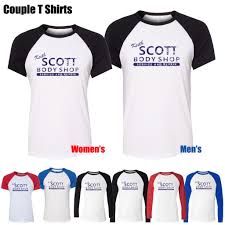 Keith Scott One Tree Hill Inspired Body Shop Pattern Printed T Shirt Womens Girls Tee Tops Red Or Black Sleeve Couple Tee
