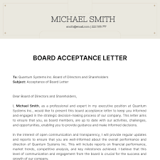 board acceptance letter template edit