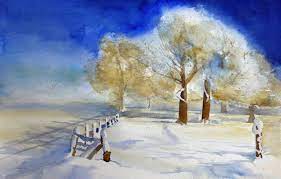 Wallpaper winter, landscape, watercolor ...