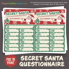 Secret Santa Questionnaire Free Printables Online