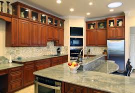 kitchen with cherry red cabinets from