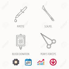 Blood Donation Scalpel And Pipette Icons Peans Forceps Linear