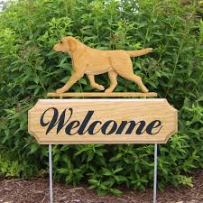 labrador dog welcome sign garden