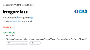 نتیجه جستجوی لغت [irregardless] در گوگل