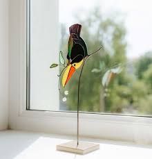 Stained Glass Toucan Bird On Stone