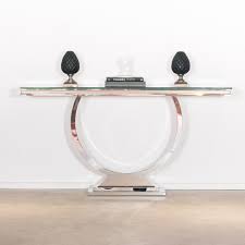 Black Glass Top Console Hall Metal Table