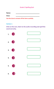 second grade spelling quiz worksheet