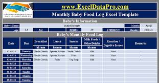 Download Monthly Baby Food Log Excel Template