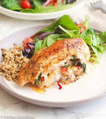 Baked boneless chicken breast is very versatile for meal prep. Stuffed Chicken Breast Immaculate Bites