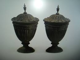 adams urns pair lead lidded antique