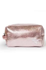 pink chagne faux suede makeup bag