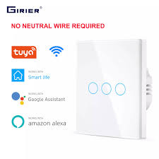 Wifi Wall Touch Switch Eu No Neutral Wire Required Smart Light Switch 1 2 3 Gang 220v Tuya Smart Home Support Alexa Google Home Home Automation Modules Aliexpress