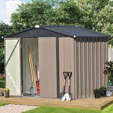 6 Ft W X 8 Ft D Brown Metal Storage Bike Garden Shed With Lockable Door And Foundation 44 Sq Ft For Garden