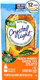 Amazon Com Crystal Light On The Go Peach Mango Green Tea Drink Mix 10 Packet Box Pack Of 12 Grocery Gourmet Food