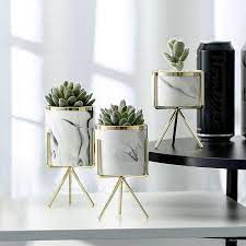 Visit your local at home store to purchase. Set Of 3pcs Marbling White Ceramic Flower Pots With Iron Stand Desktop Planters Home Garden Decoration With Gold Detailing Flower Pots Planters Aliexpress