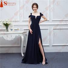 Bariano Ocean Navy Blue Color Chiffon Long Events Prom Gown V Neck Sexy Side Slit Cap Sleeve Evening Dresses Evening Maxi Dresses Uk Evening Wear