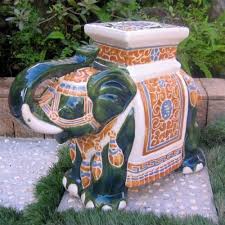 Large Porcelain Elephant Stool Green By