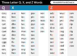 three letter q x and z words cheat