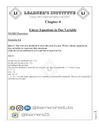 class 9th maths chapter 4 linear