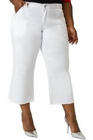 Details About Poetic Justice Plus Size Womens Curvy Fit White Raw Hem Cropped Wide Leg Jeans