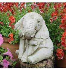 African Elephant Stone Statue Vintage