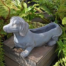 Sausage Dog Planter 30cm Blue Iron Effect