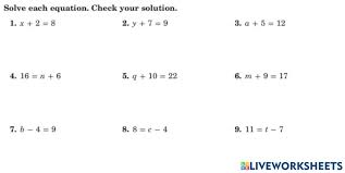 One Step Equations Activity