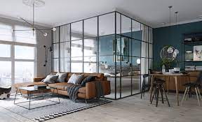 Black Framed Glass Walls Separate The