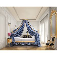 Baroque Canopy Bed With Gold Wood And