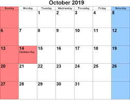 Free October 2019 Printable Calendar Templates Pdf Excel