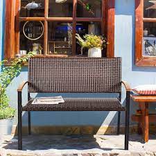 Gymax Patio Wicker Bench All Weather