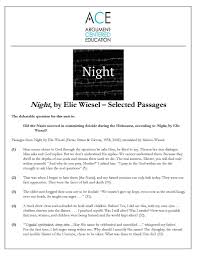 argumentalizing night elie wiesel s holocaust memoir argument click above to the selected passages on night