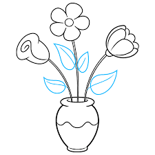 how to draw simple flowers in a vase