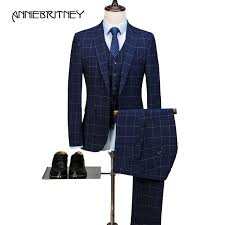 2018 Latest Coat Pant Designs Navy Blue Pattern Men Suit Formal Slim