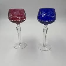 Red Crystal Cut To Clear Wine Glasses 7