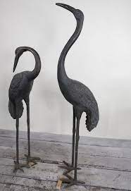 Large Antique Bronze Cranes Pair New