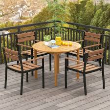 4 Person Large Round Outdoor Dining Table Costway