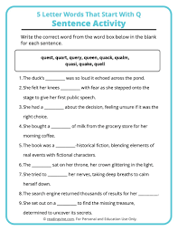 5 letter q words sentence activity
