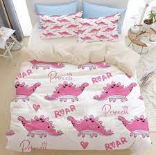 pink princess dinosaur bedding set