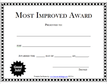 Free Printable Most Improved Awards Certificates Templates