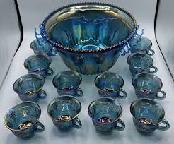 Indiana Blue Carnival Glass Punch Bowl
