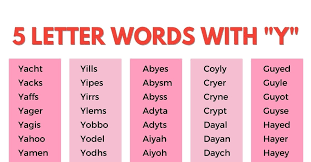 5 letter words with y in the english
