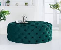 Milano Green Velvet Large Round Footstool