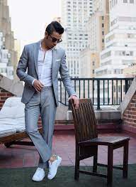 Widest selection of new season & sale only at lyst.com. Men S Grey Suit White Long Sleeve Shirt White And Green Low Top Sneakers White Pocket Square Suits And Sneakers Mens Fashion Suits Grey Suit Men