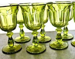 Vintage Green Wine Glasses 1960s Green
