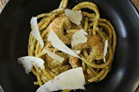 shrimp and pesto bucatini