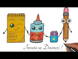 Desene in creion cute cu mancare. Desenez Si Colorez Invata Sa Desenezi Obiecte Scolare How To Draw Youtube