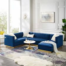 sanguine sectional sofa in navy velvet